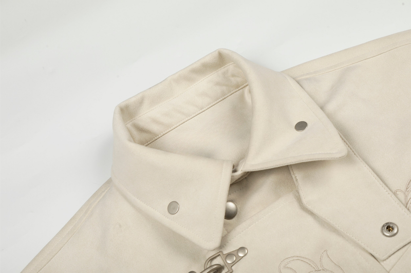 Toggle-Closure Embroidered Stand-Collar Cotton Jacket