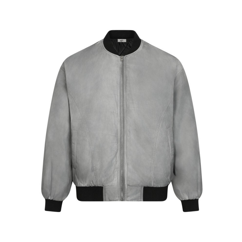 Omirad Washed Grey Bomber Jacket | Matte Suede-Look