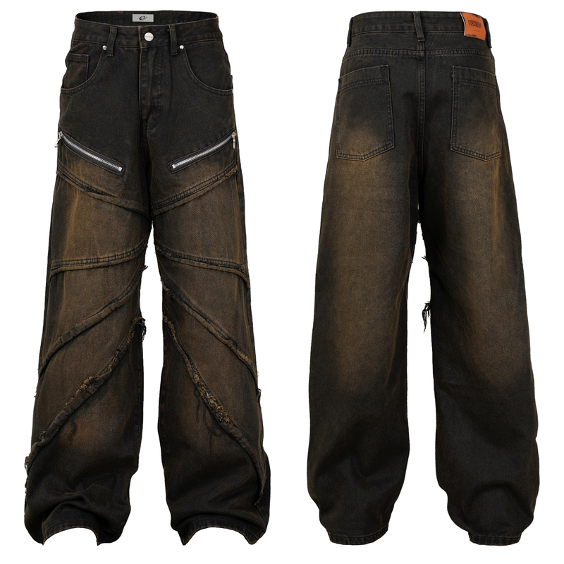Spiral-Tear Grunge Wide-Leg Denim Jeans | Distressed Streetwear