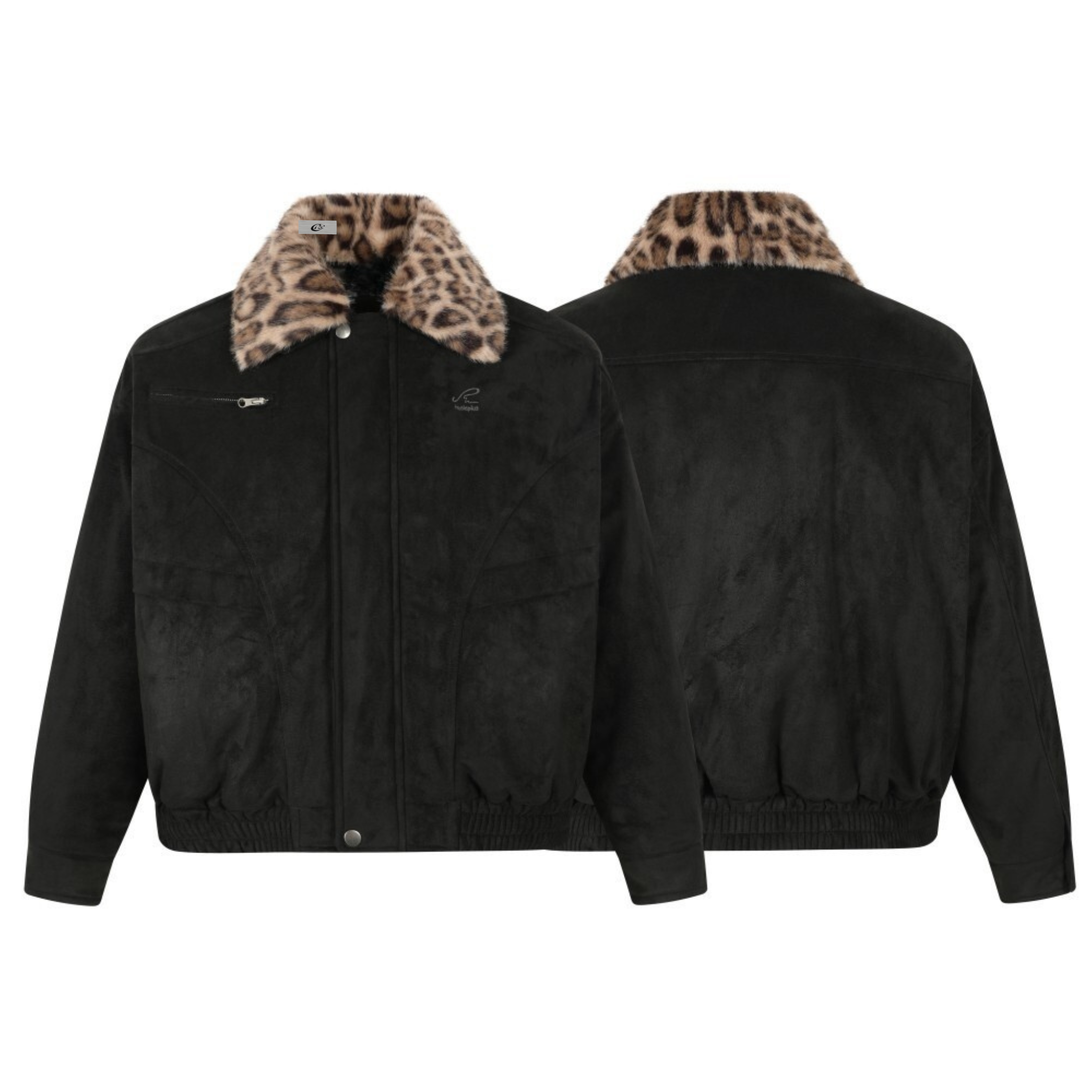 Leopard Faux Fur Collar Suede Bomber Jacket | Omirad