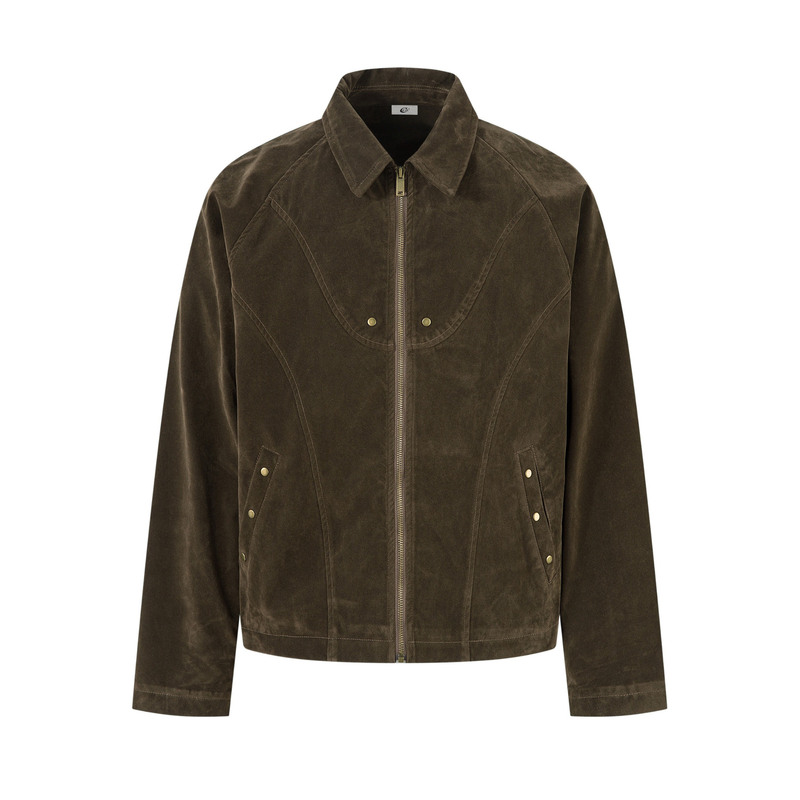 Suede-Texture Arc Panel Zip Jacket | Streetwear Outerwear