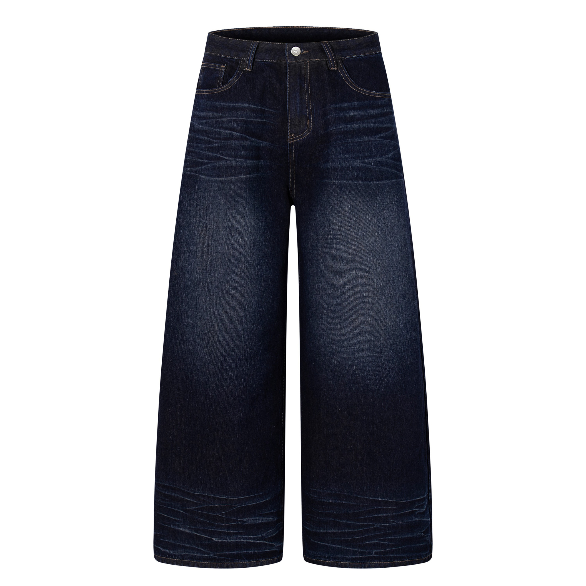 Omirad Leather-Patch Wide-Leg Jeans | Deep Indigo Denim