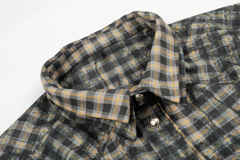 Omirad Vintage Washed Plaid Button-Up Jacket | Cropped Boxy Fit