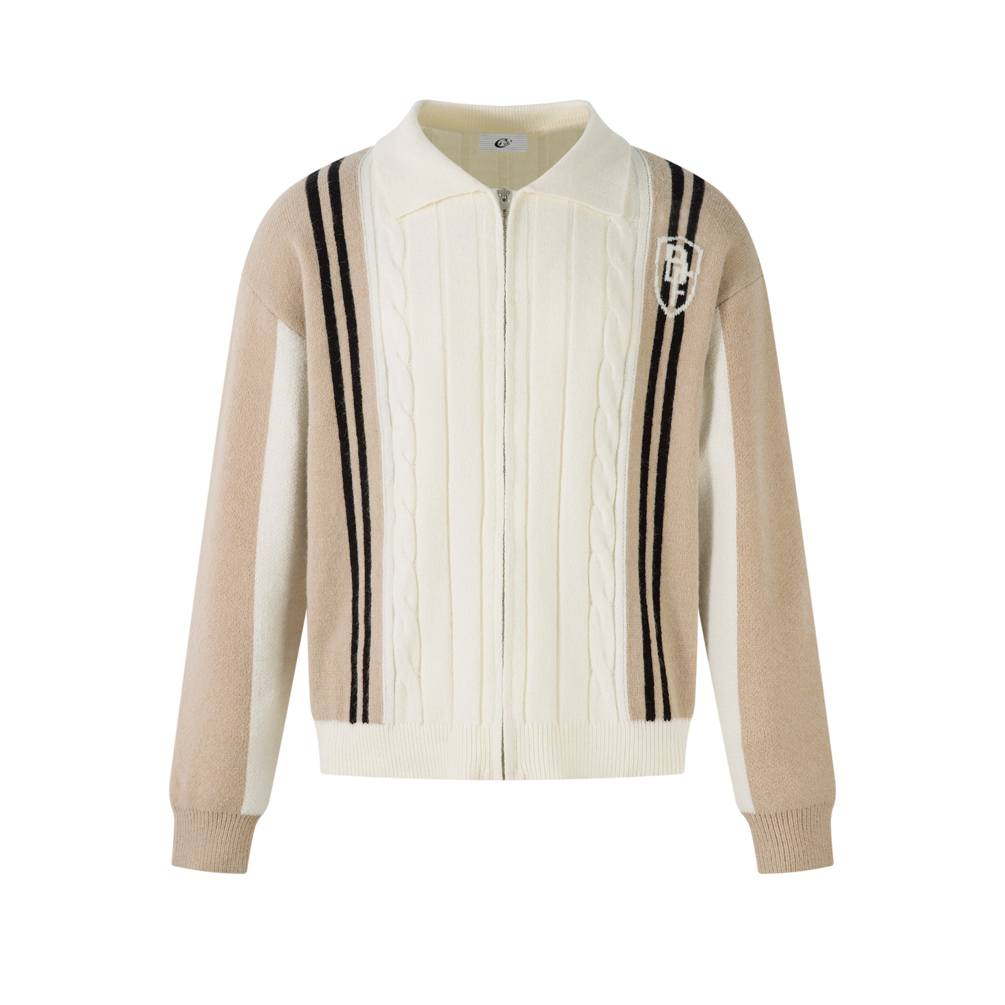 Retro Stripe Cable-Knit Zip Jacket | Varsity Color Block