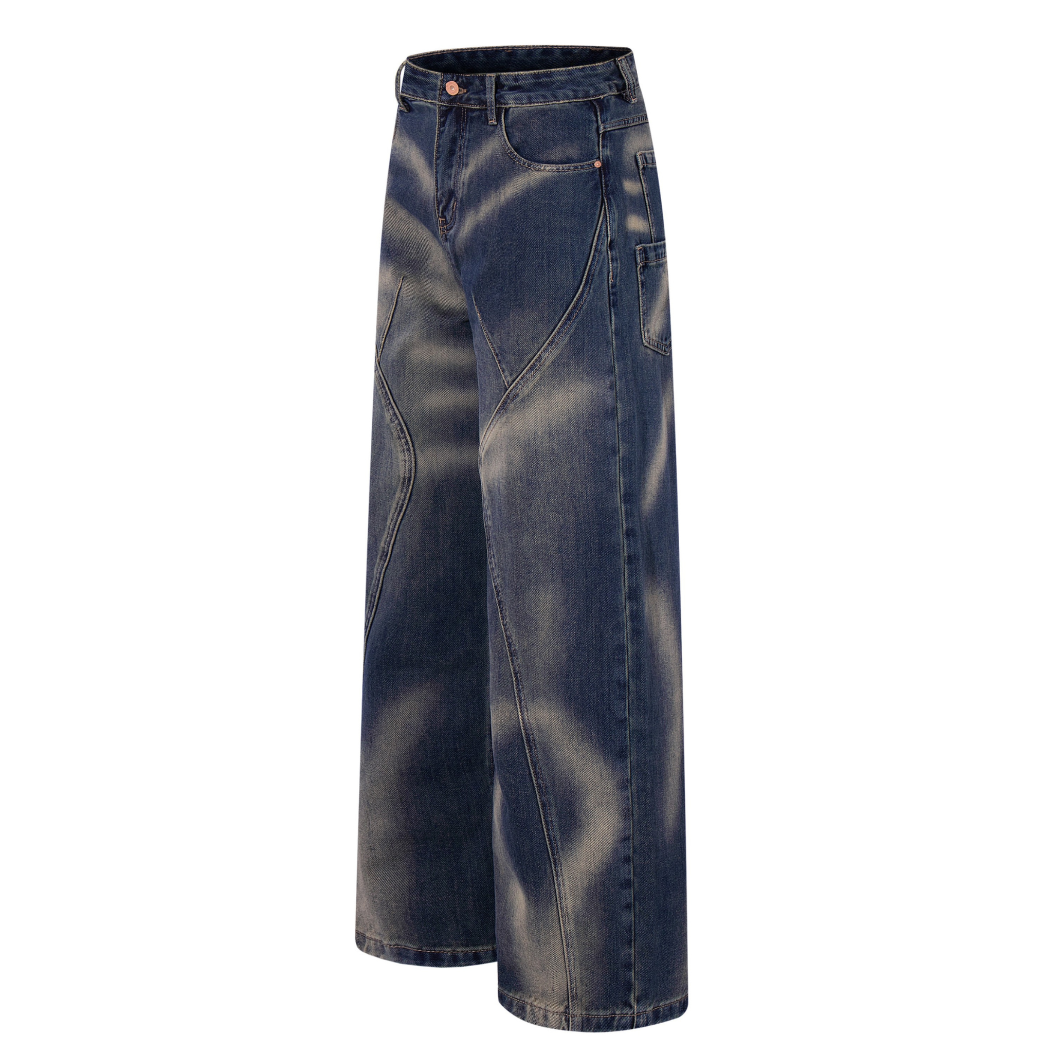 Curve-Panel Smoke-Fade Wide-Leg Jeans | Vintage Blue Denim