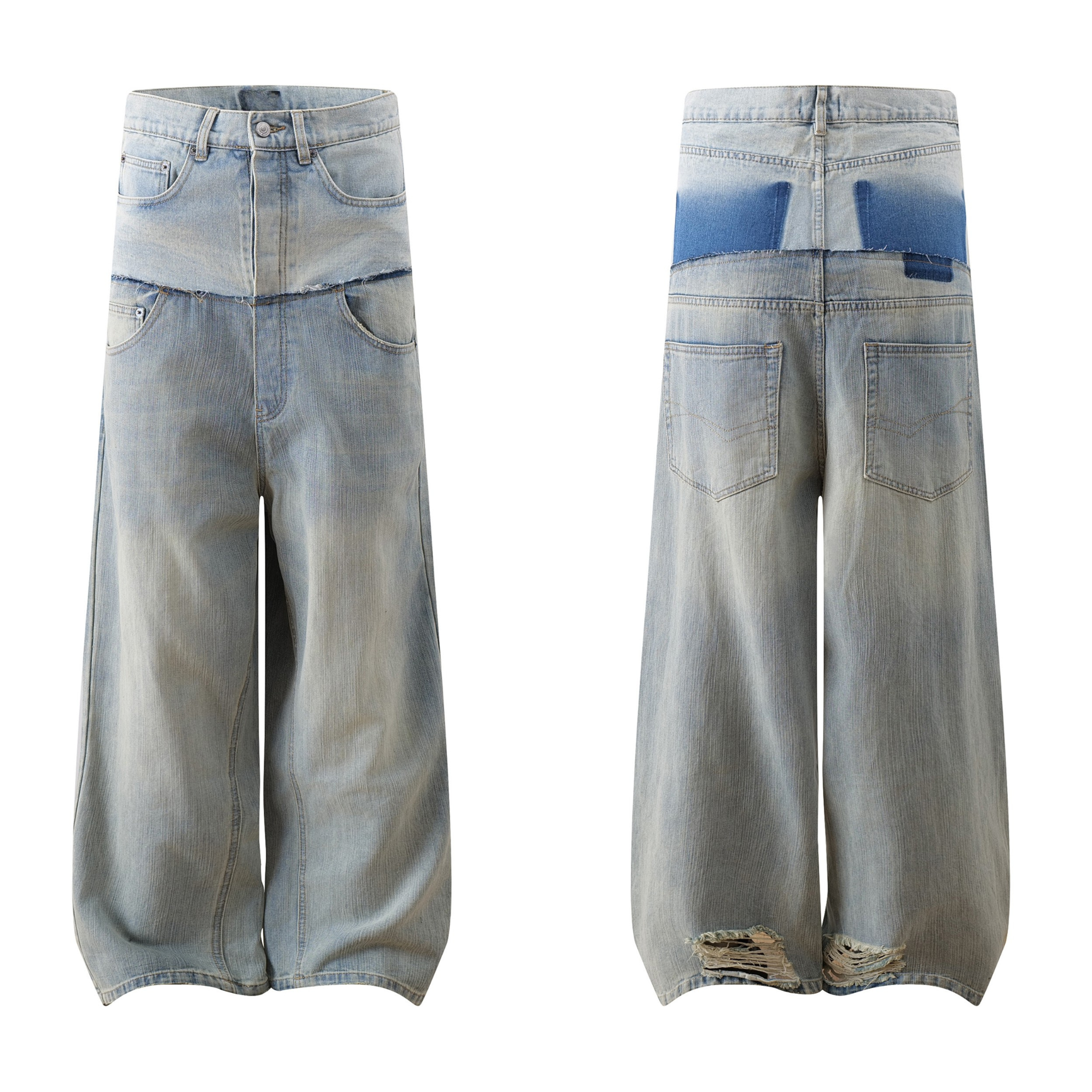 Omirad Two-Tone Washed Balloon Wide-Leg Jeans