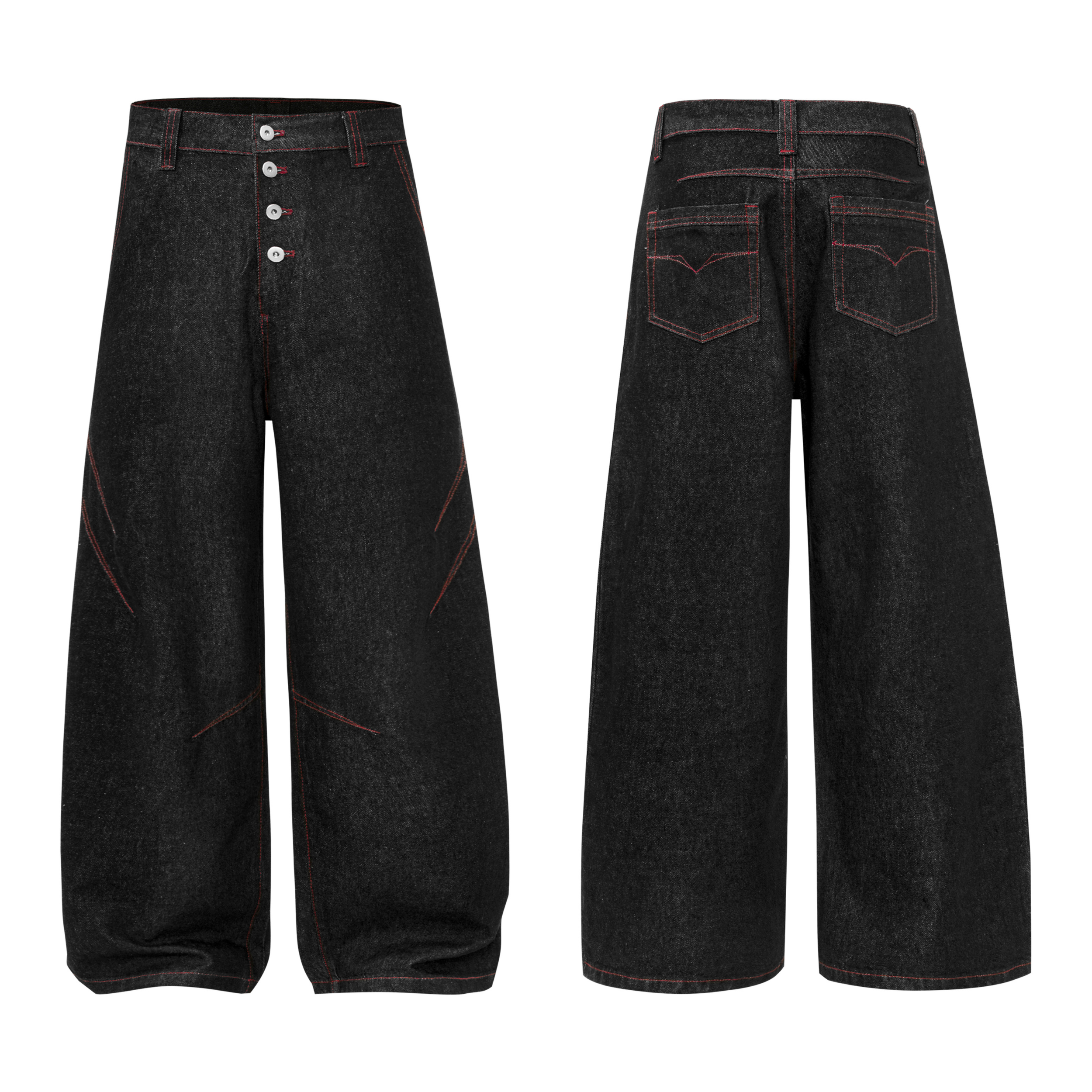 Omirad Multi-Button Wide Leg Denim Pants | Contrast Stitch