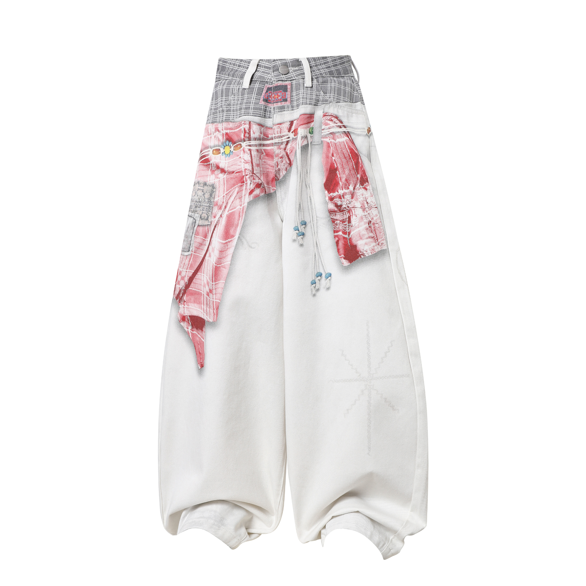 Omirad Patchwork Double-Waist Wide-Leg Denim Pants