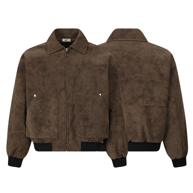 Omirad Vintage Suede Texture Bomber Jacket | Retro Workwear