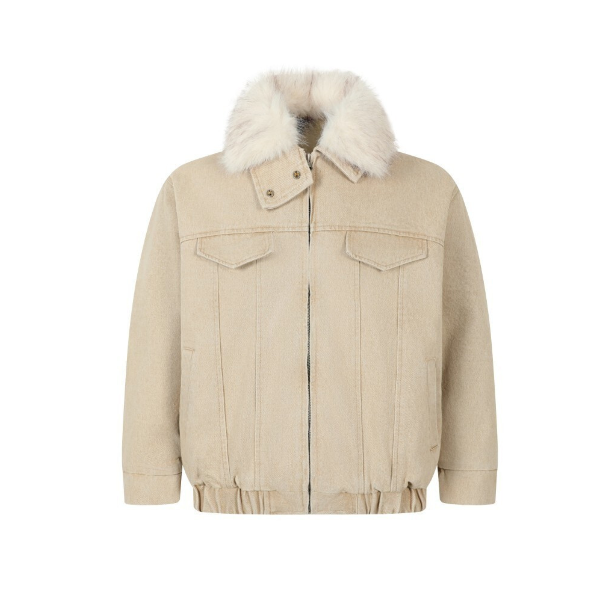 Faux Fur Collar Denim Jacket | Detachable Fur Zip-Up