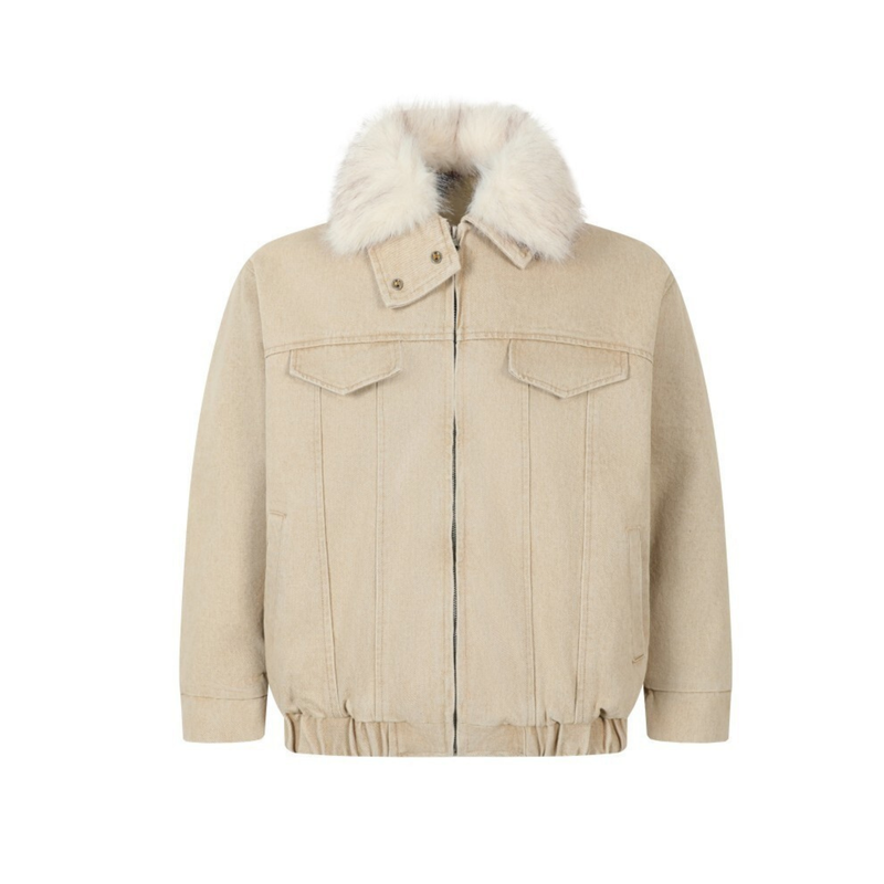 Faux Fur Collar Denim Jacket | Detachable Fur Zip-Up