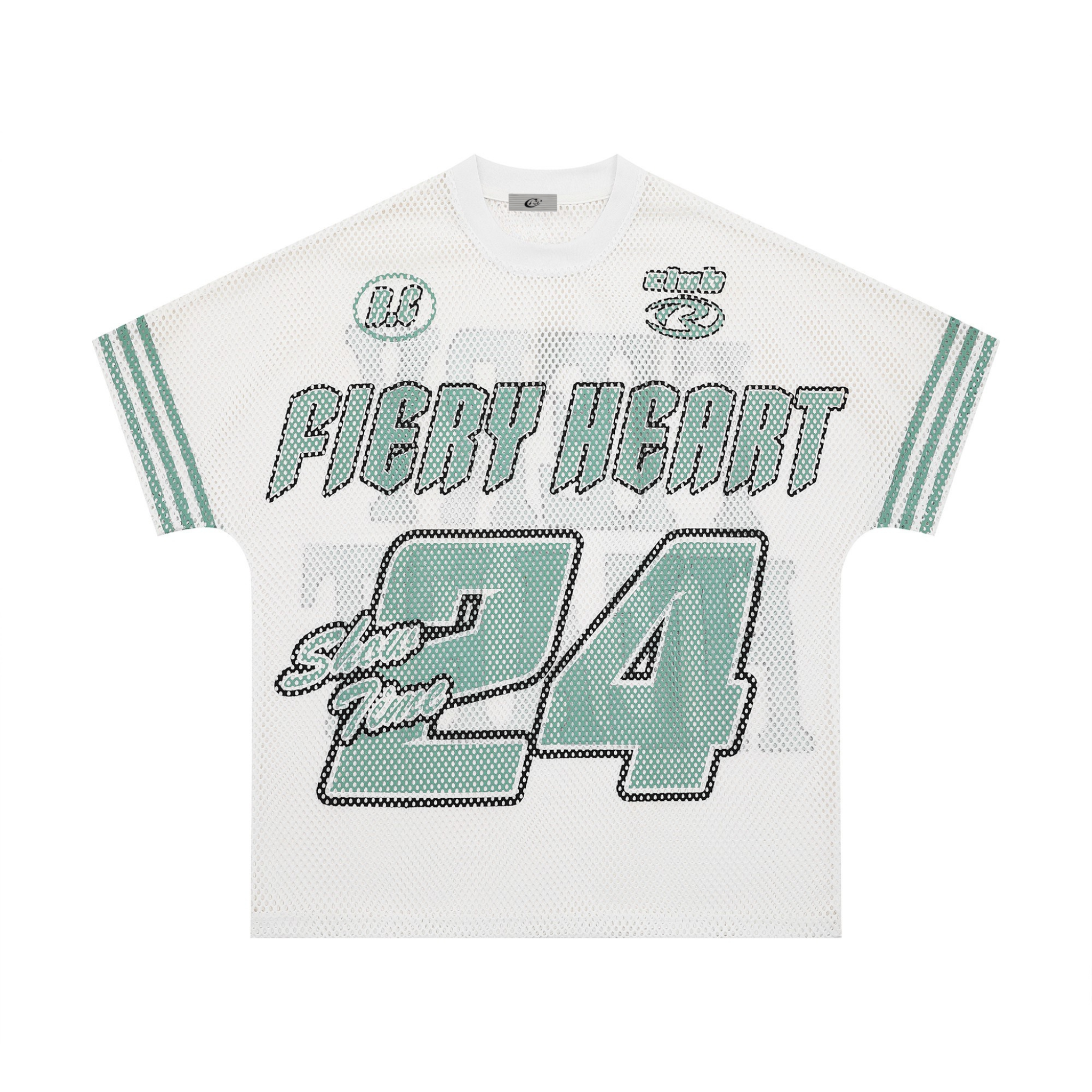 Omirad Fiery Heart Mesh Jersey Tee | Varsity Graphic Streetwear