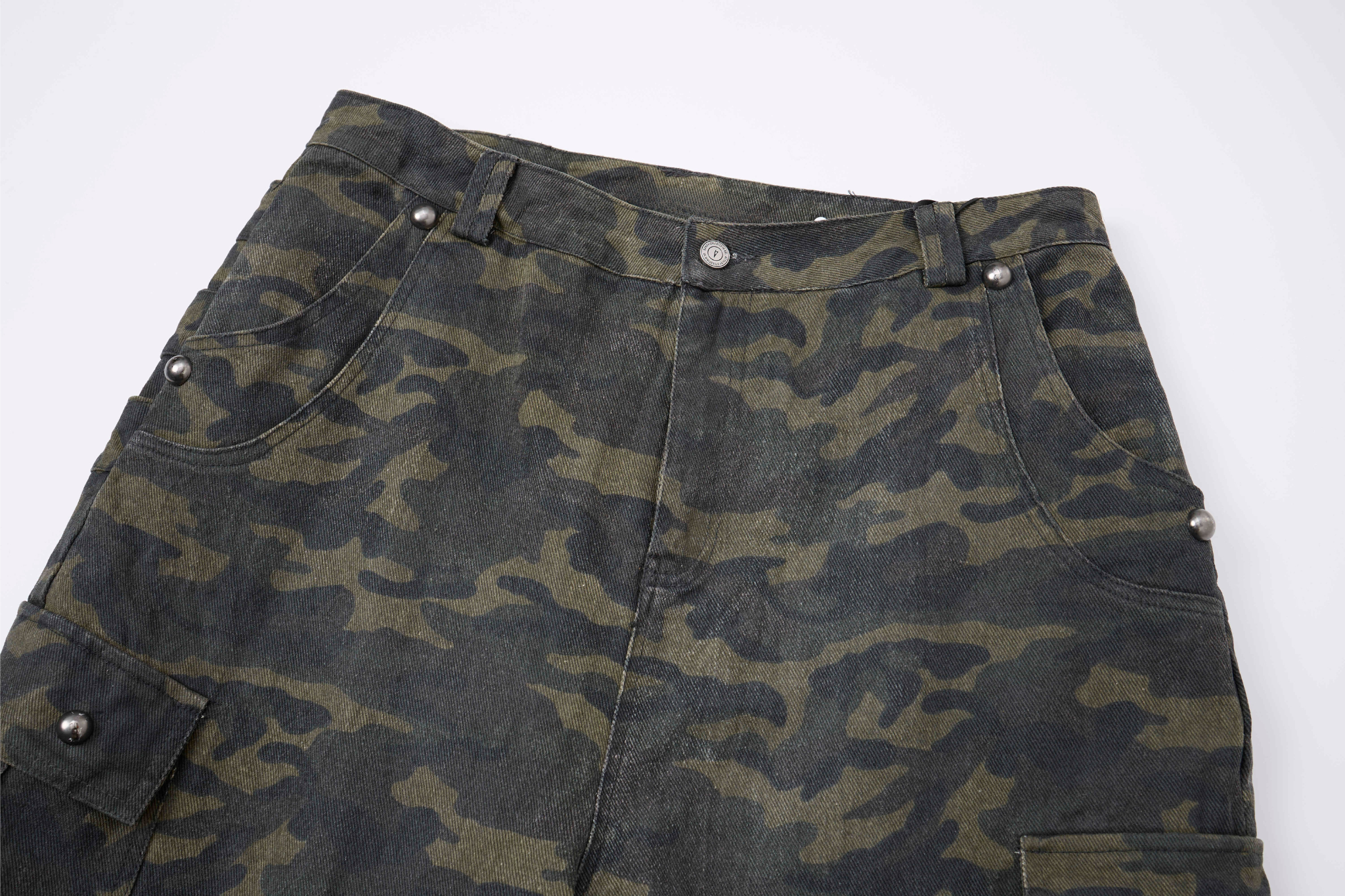 Omirad Camo Wide-Leg Cargo Pants with Studded Belt Detail