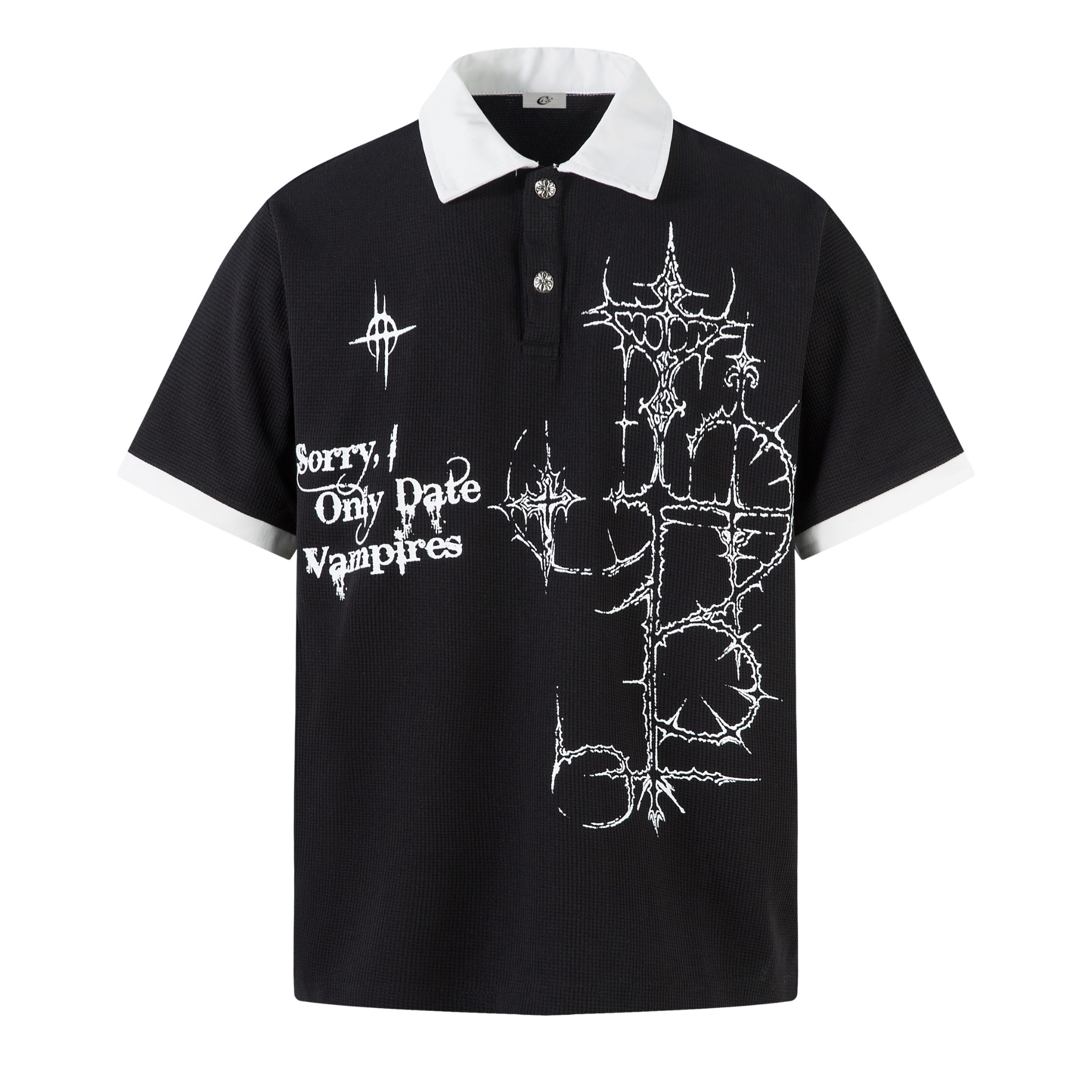 Gothic Thorn Cross Graphic Polo Shirt | Dark Streetwear