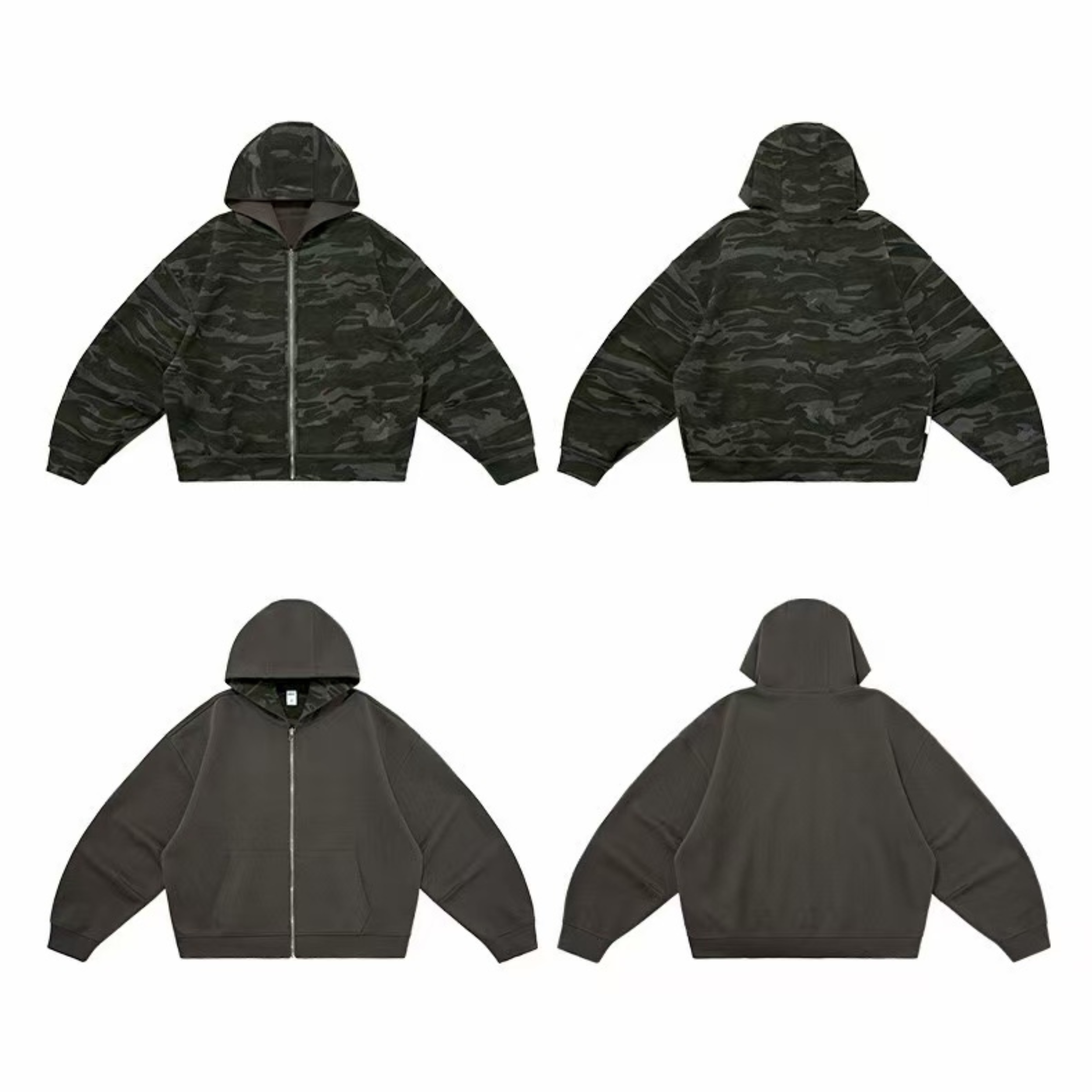 Reversible Camo Zip-Up Hoodie | Streetwear Boxy Fit