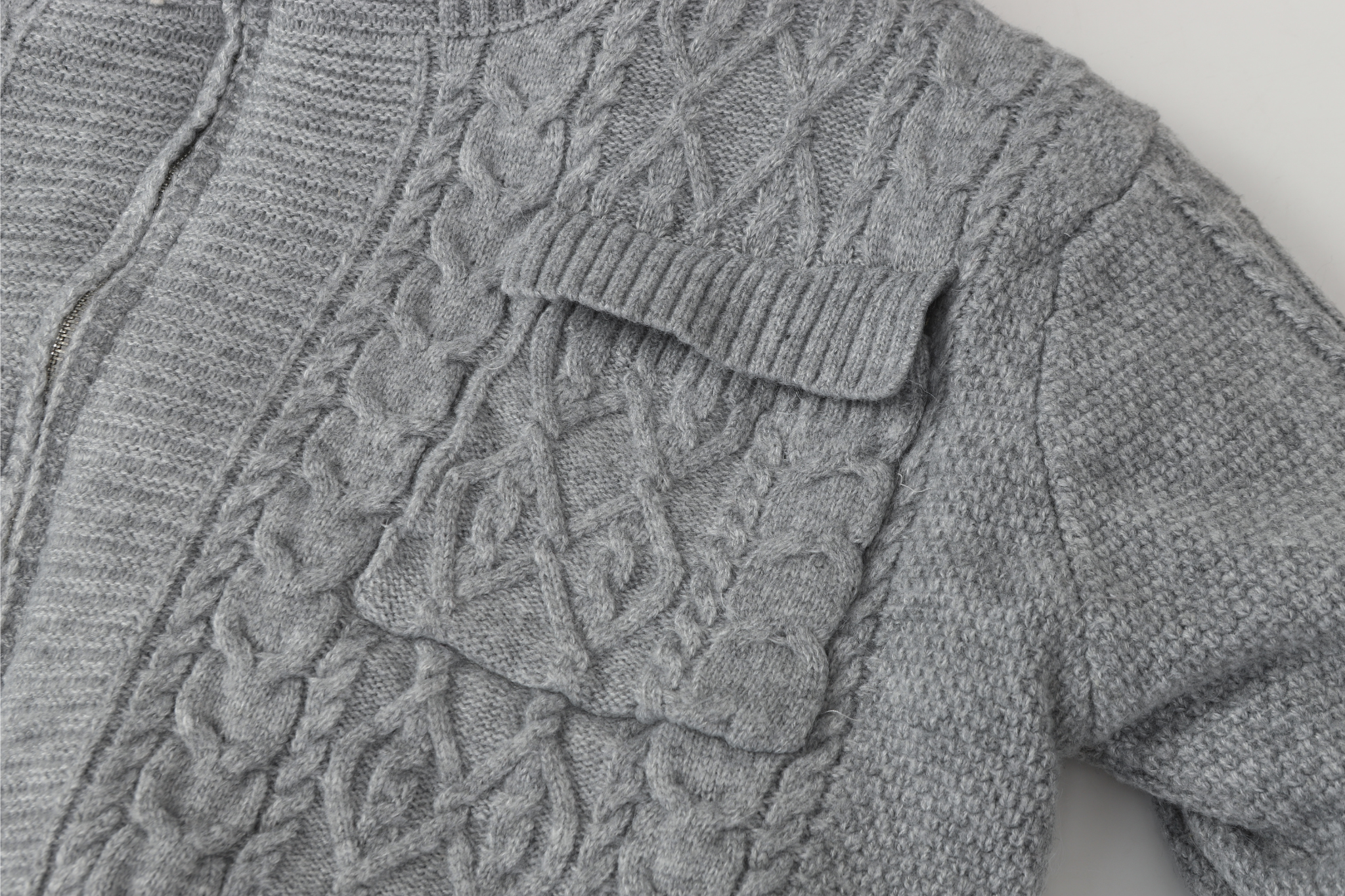 Fleece-Lined Cable Knit Zip Jacket | Faux Fur Collar