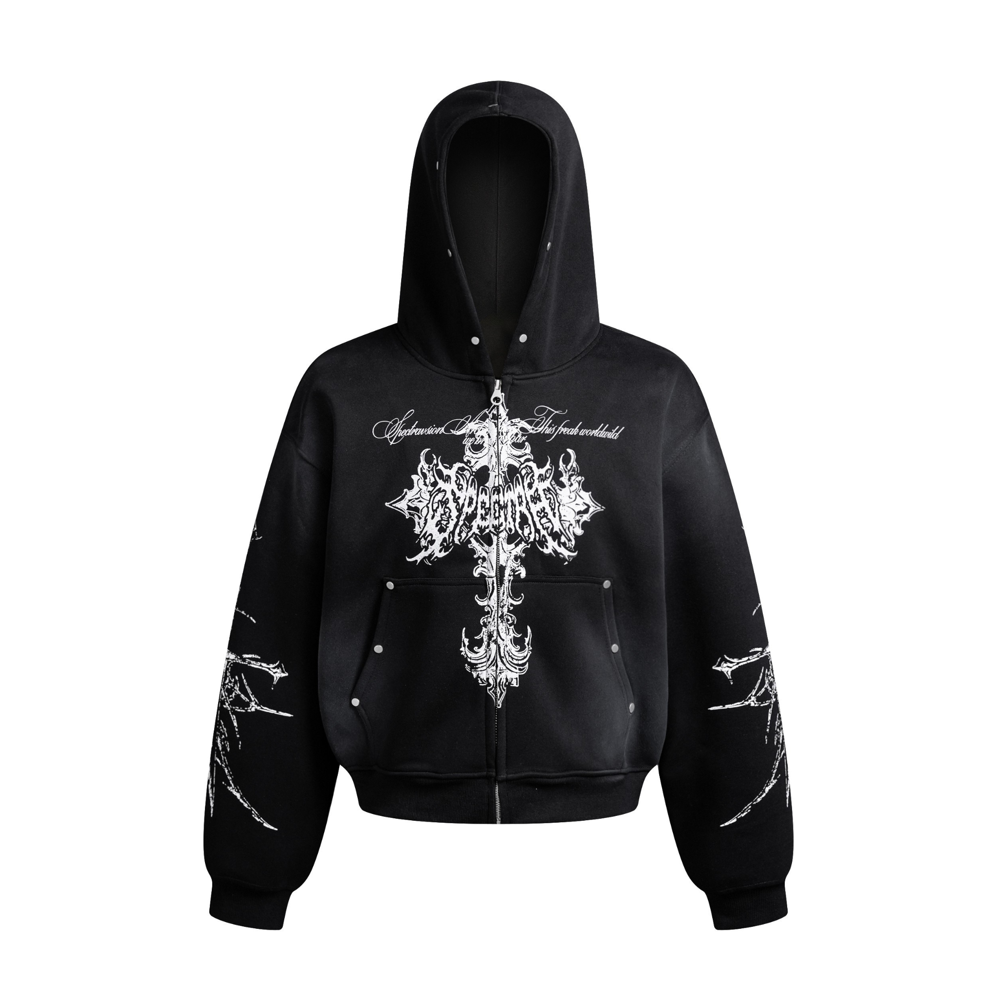 Gothic Cross Zip Hoodie | Oversized Streetwear Hoodie
