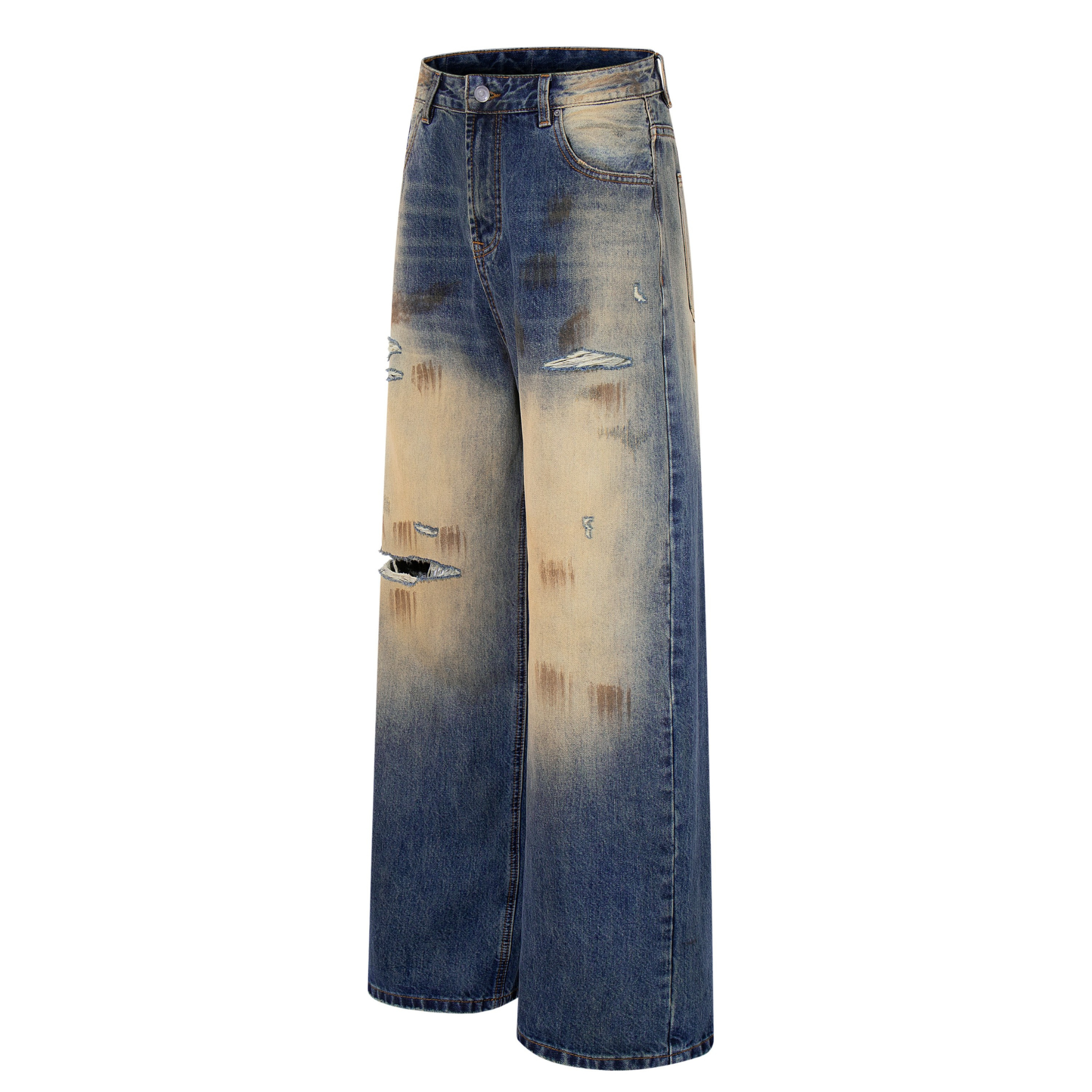 Omirad Destroyed Gradient Wide-Leg Jeans | 100% Cotton