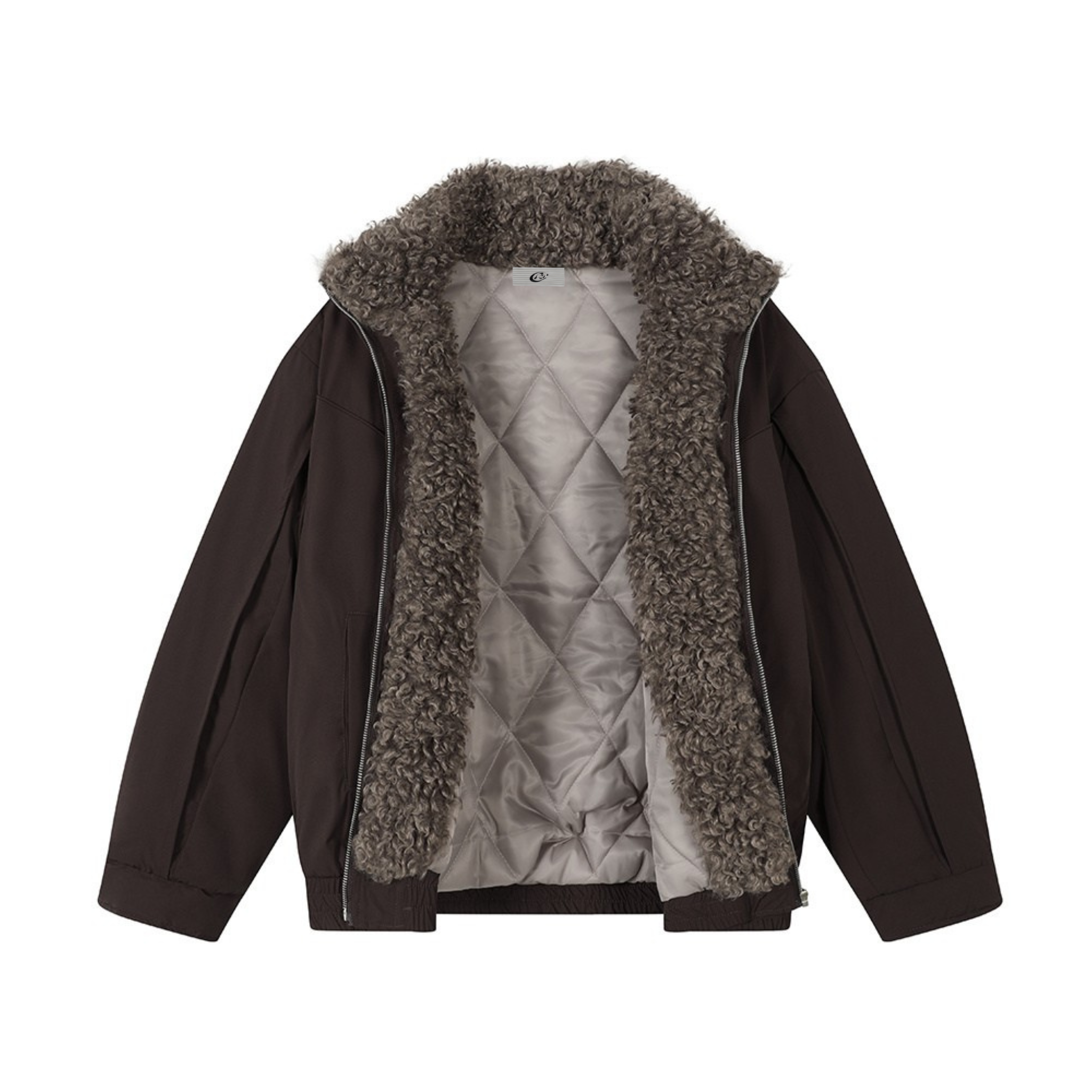 Faux Shearling Lined Bomber Jacket | Stand Collar Winter Coat