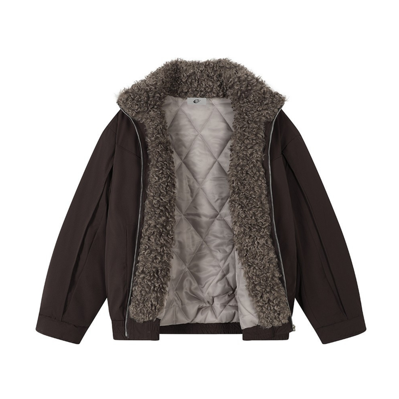 Faux Shearling Lined Bomber Jacket | Stand Collar Winter Coat