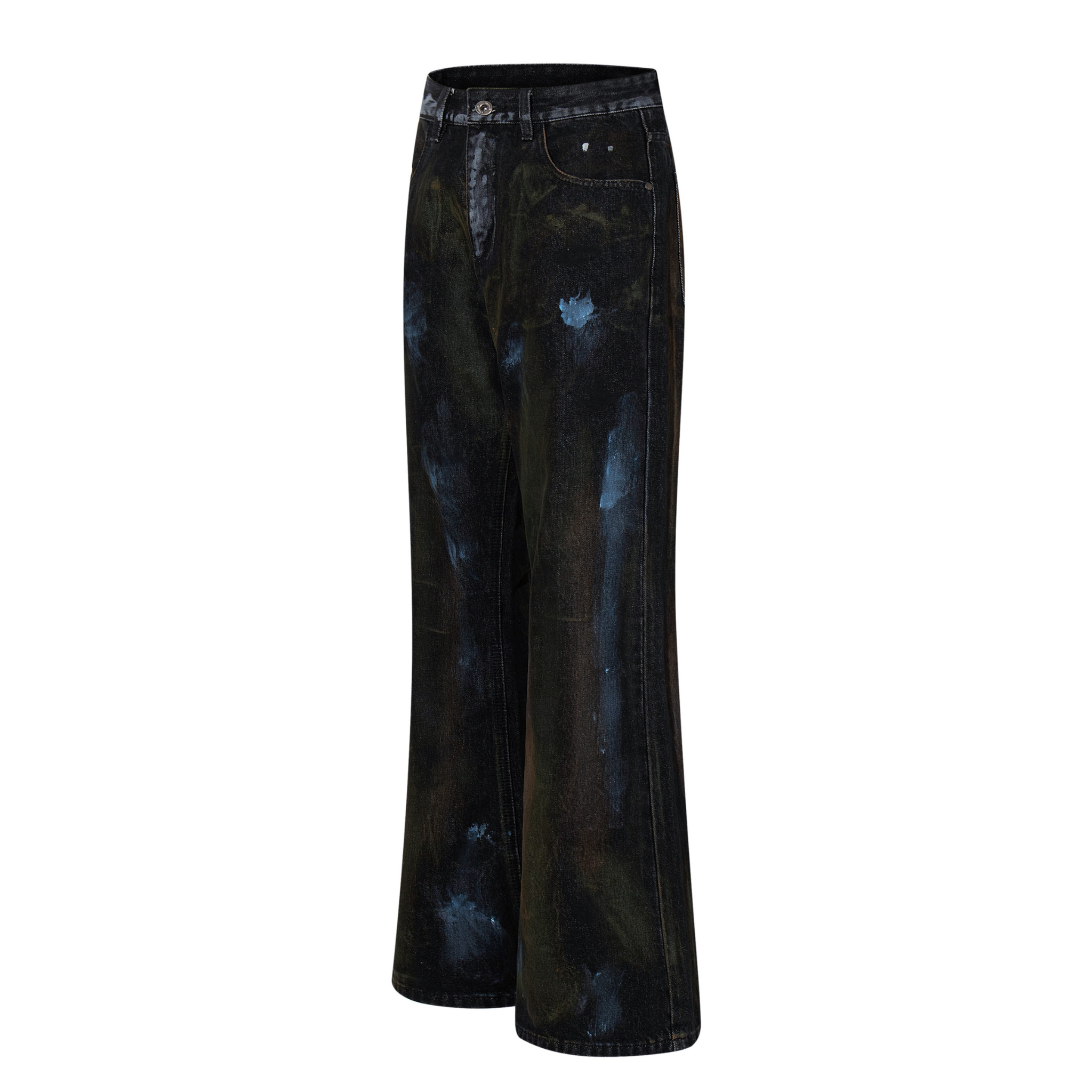 Hand-Painted Washed Wide-Leg Jeans | Dark Grunge Denim