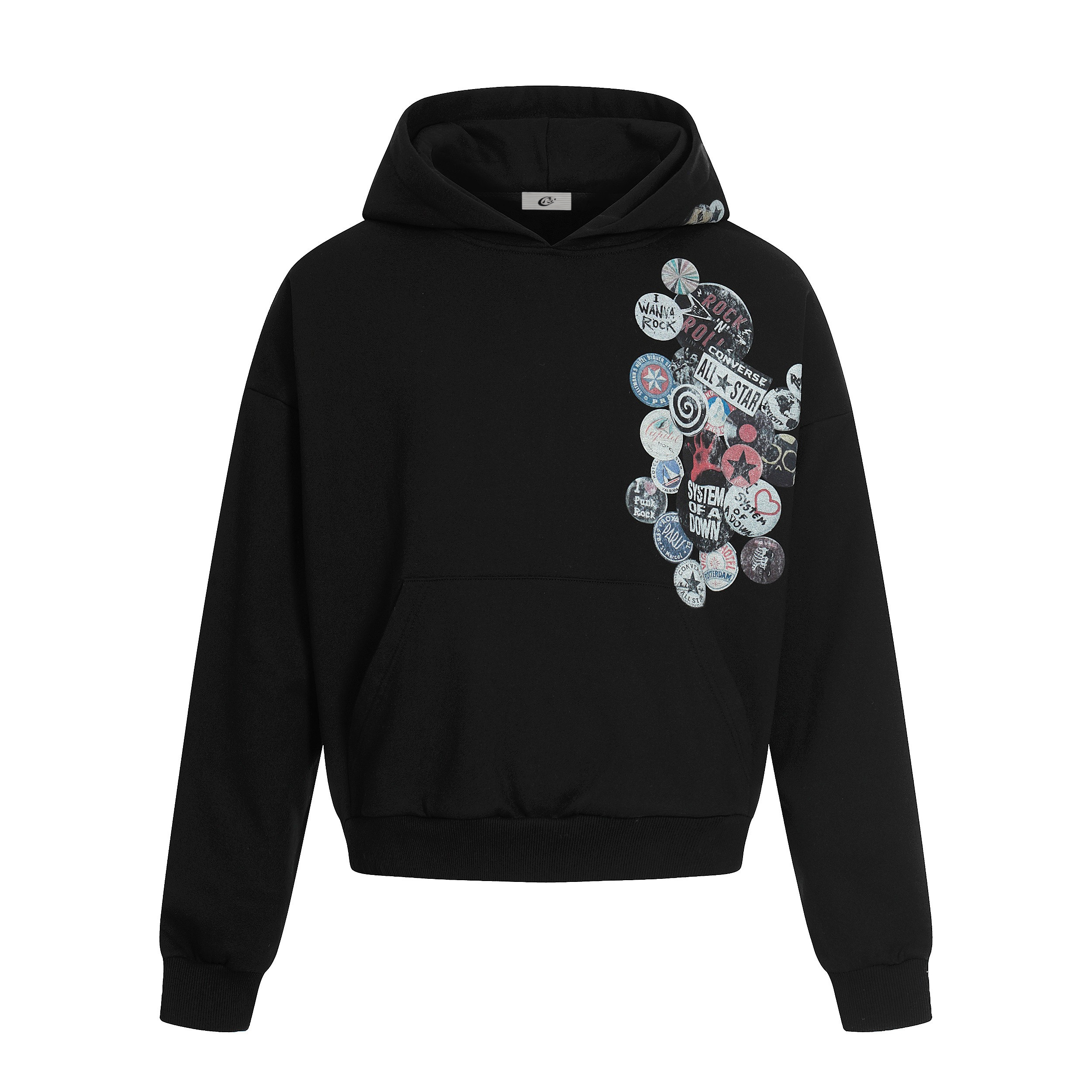 Retro Badge Graphic Hoodie | Vintage Collage Print Streetwear
