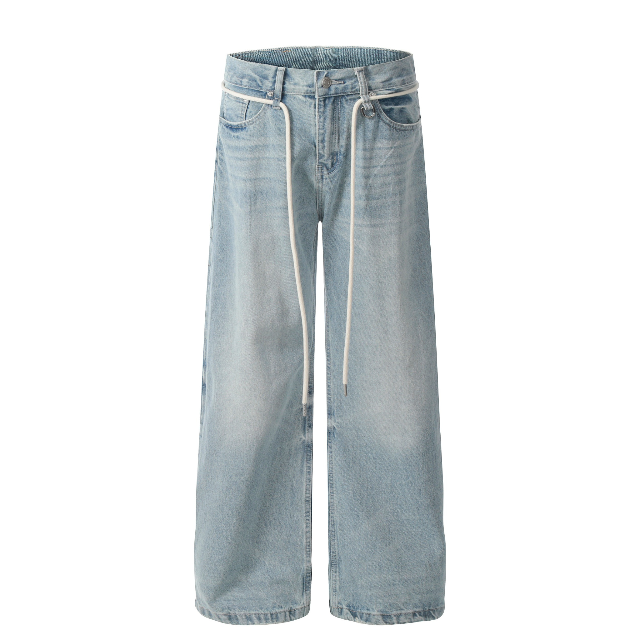Omirad Rope-Belt Light-Wash Wide-Leg Jeans | SEAKOFF