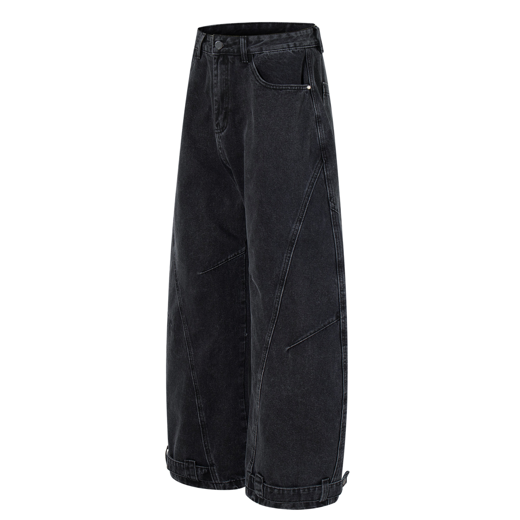 Omirad Paneled Wide-Leg Cargo Denim | Washed Charcoal