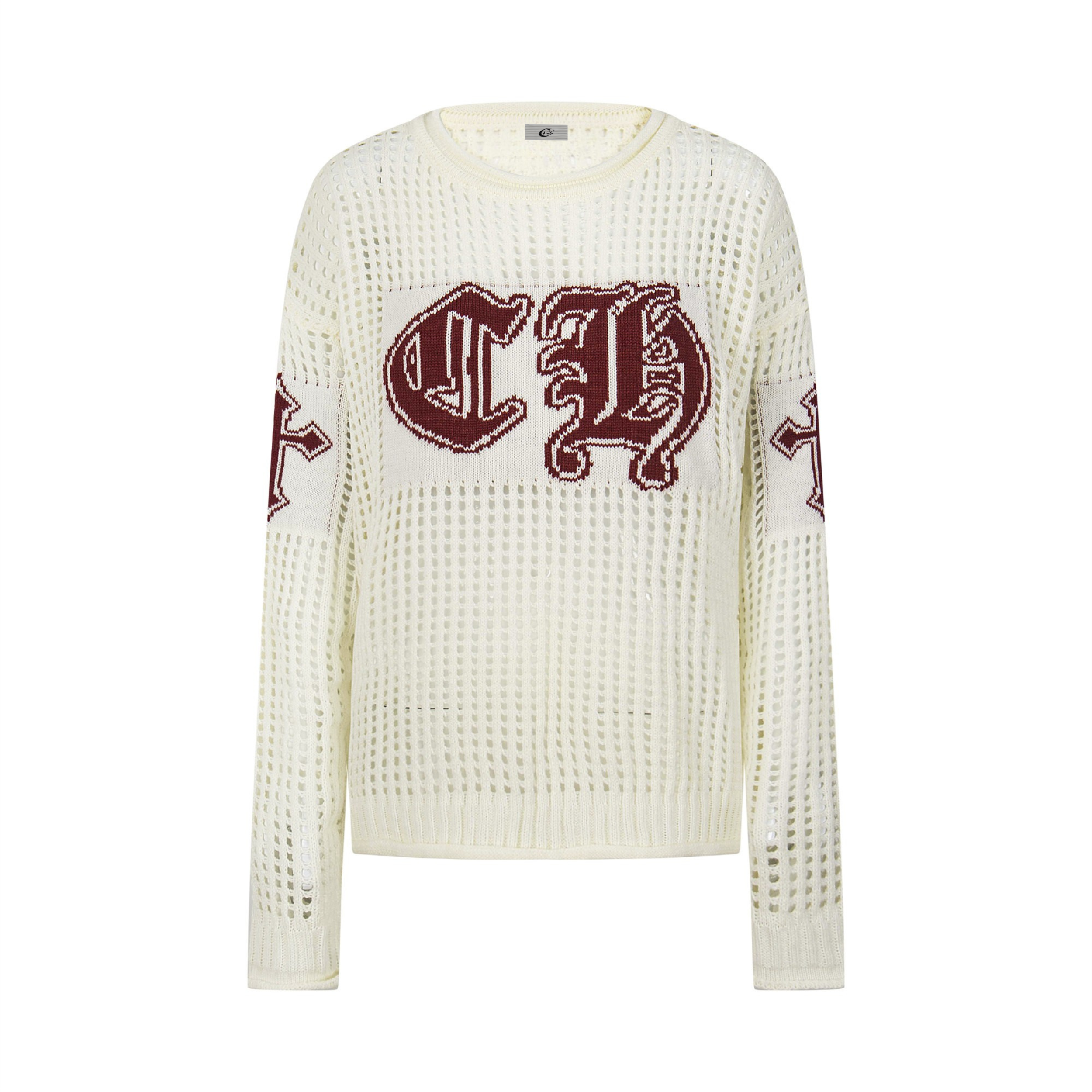 Hollow Knit Crewneck Sweater | Varsity CH Open-Knit Top
