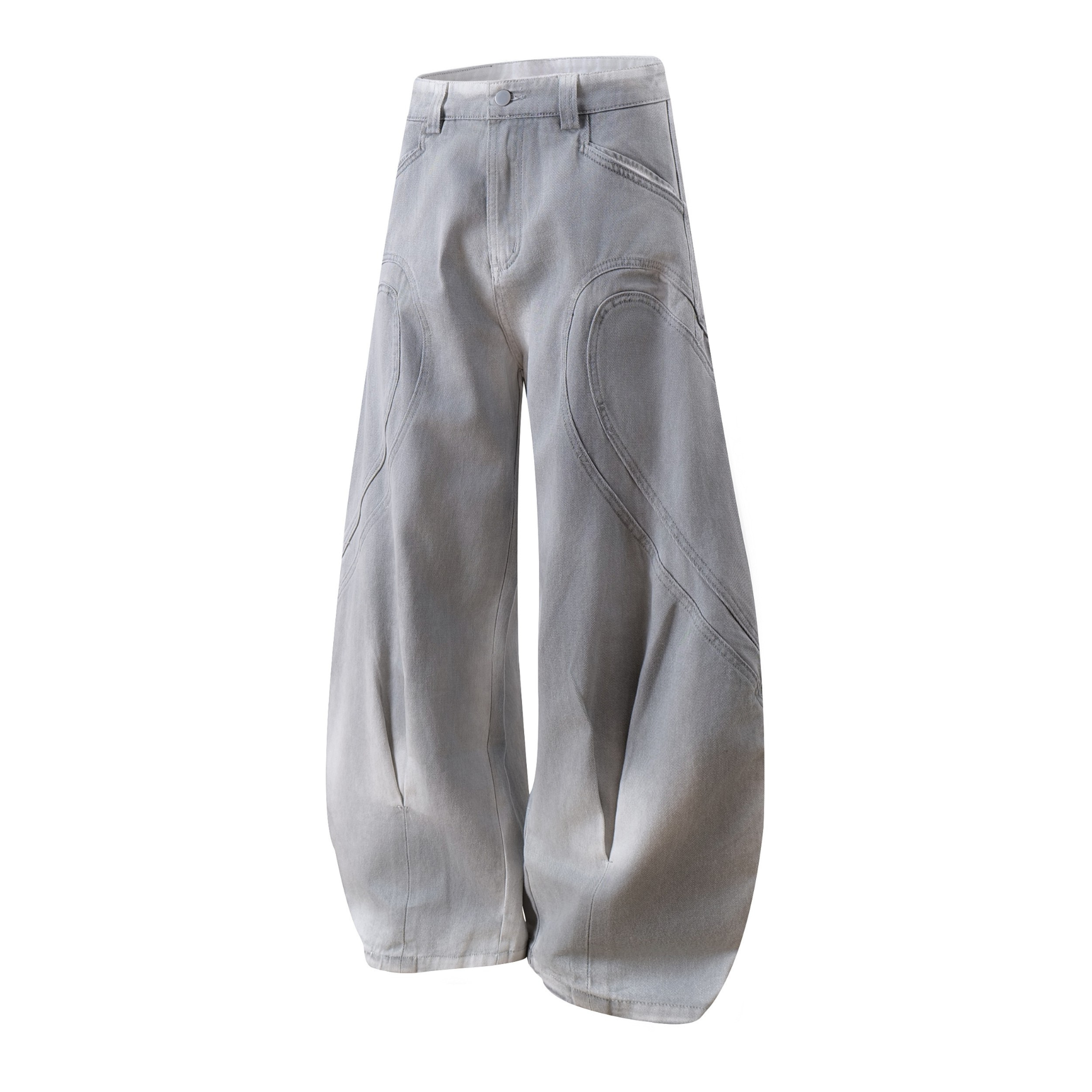 Washed Curved-Panel Balloon Wide-Leg Jeans | Sculptural Denim
