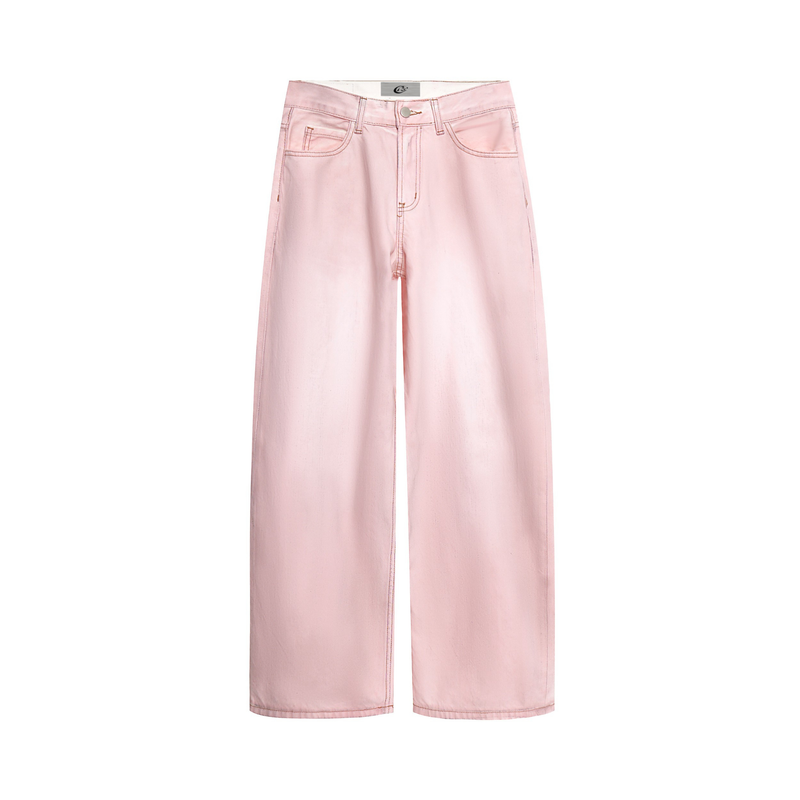 Faded Pink Wide-Leg Denim Pants | SP2 Logo | 100% Cotton