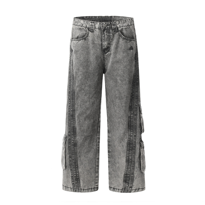 Omirad Vintage Wash Wide-Leg Cargo Jeans | Multi-Pocket