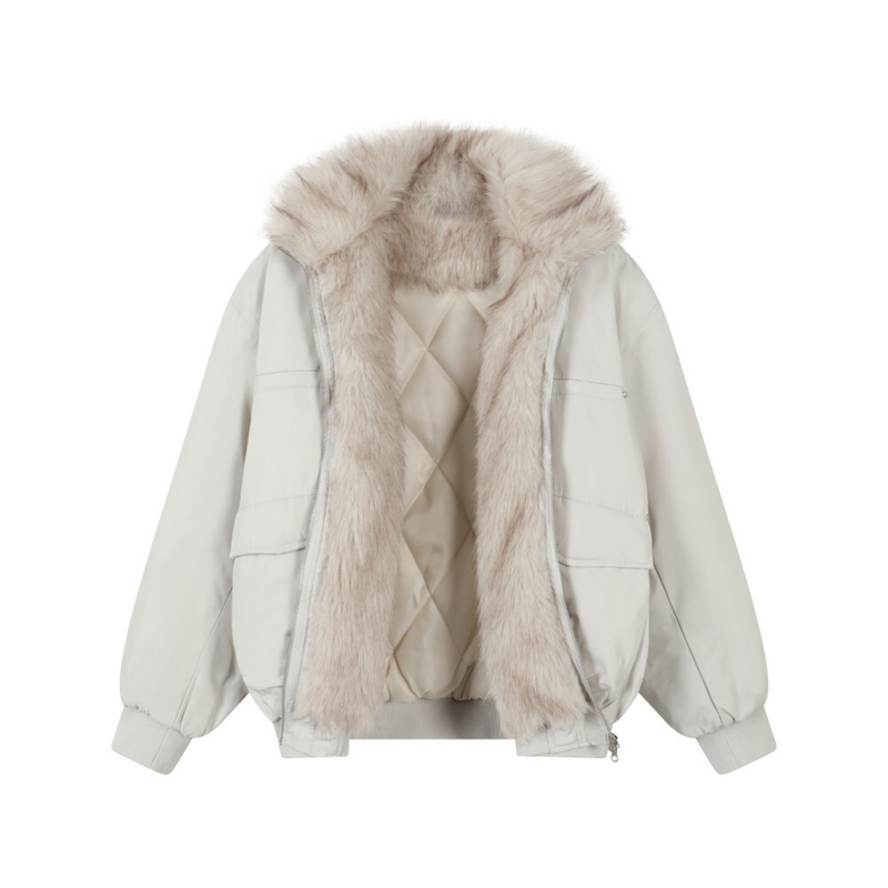 Faux Fur Lined Bomber Jacket | Oversized Winter Utility Coat