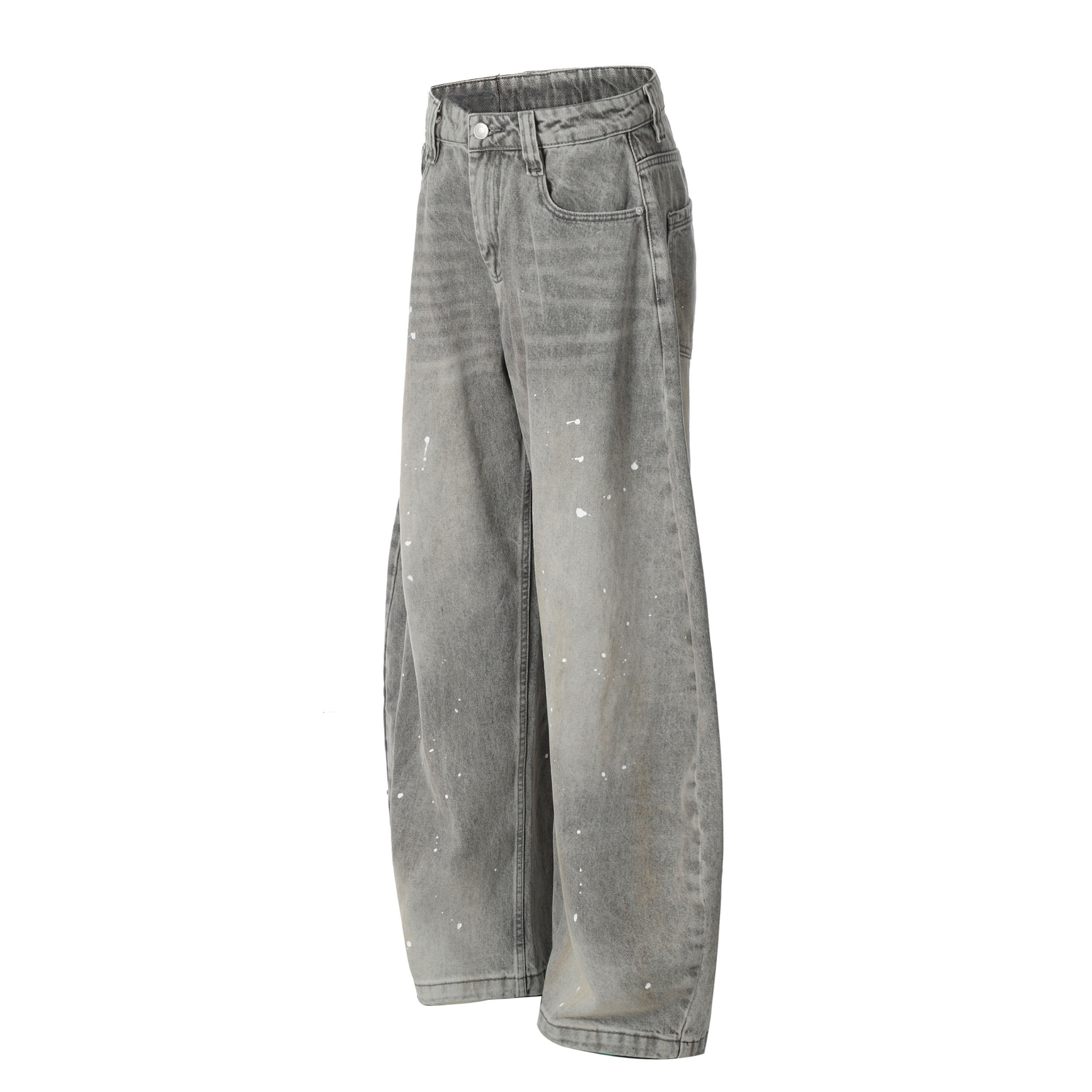 Omirad Paint-Splatter Barrel-Leg Jeans | Vintage Washed Denim