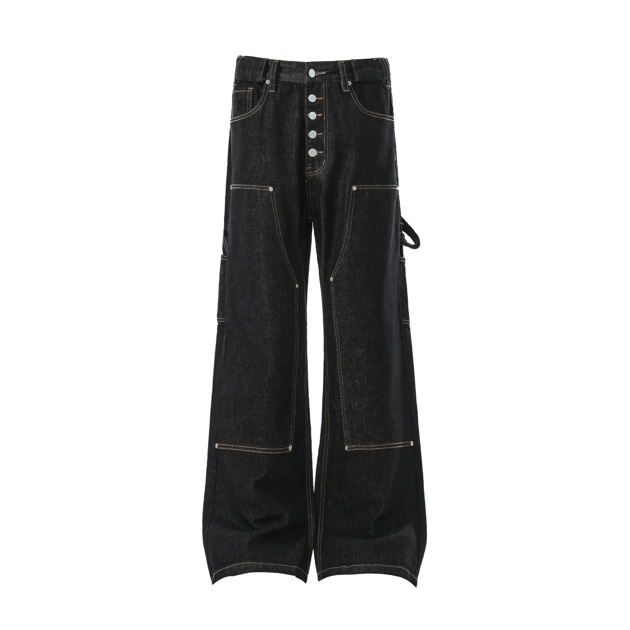 Omirad Multi-Pocket Wide-Leg Cargo Denim Pants | Black