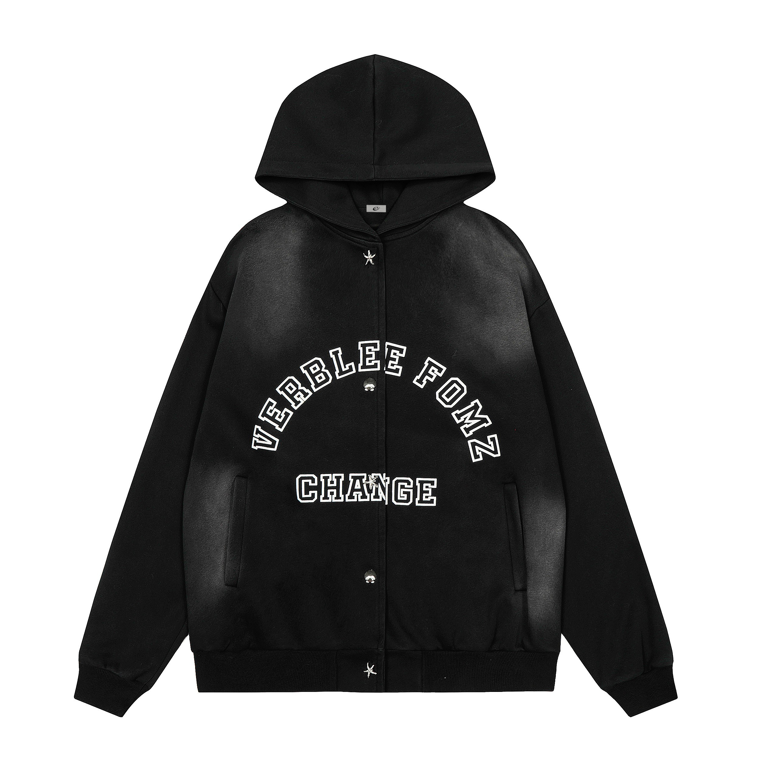 Omirad Change Spray-Fade Snap-Button Varsity Hoodie Jacket