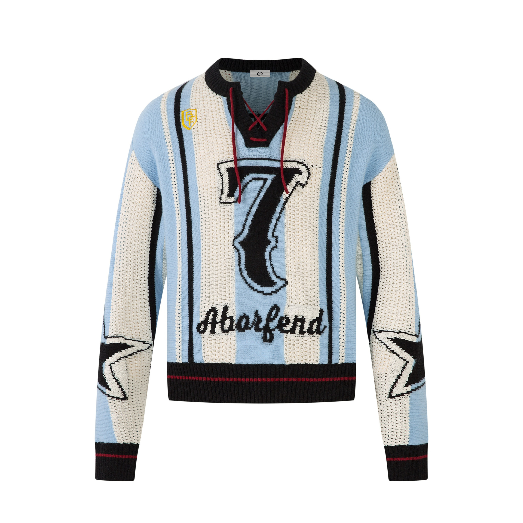 Varsity Stripe Knit Sweater | Retro Number Graphic Pullover