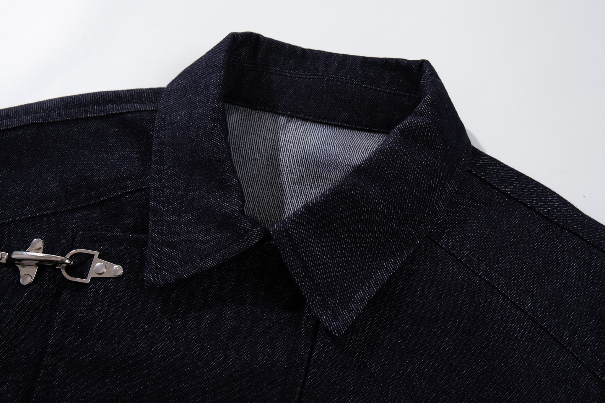 Men's Dark Indigo Denim Jacket with Metal Buckle Detail