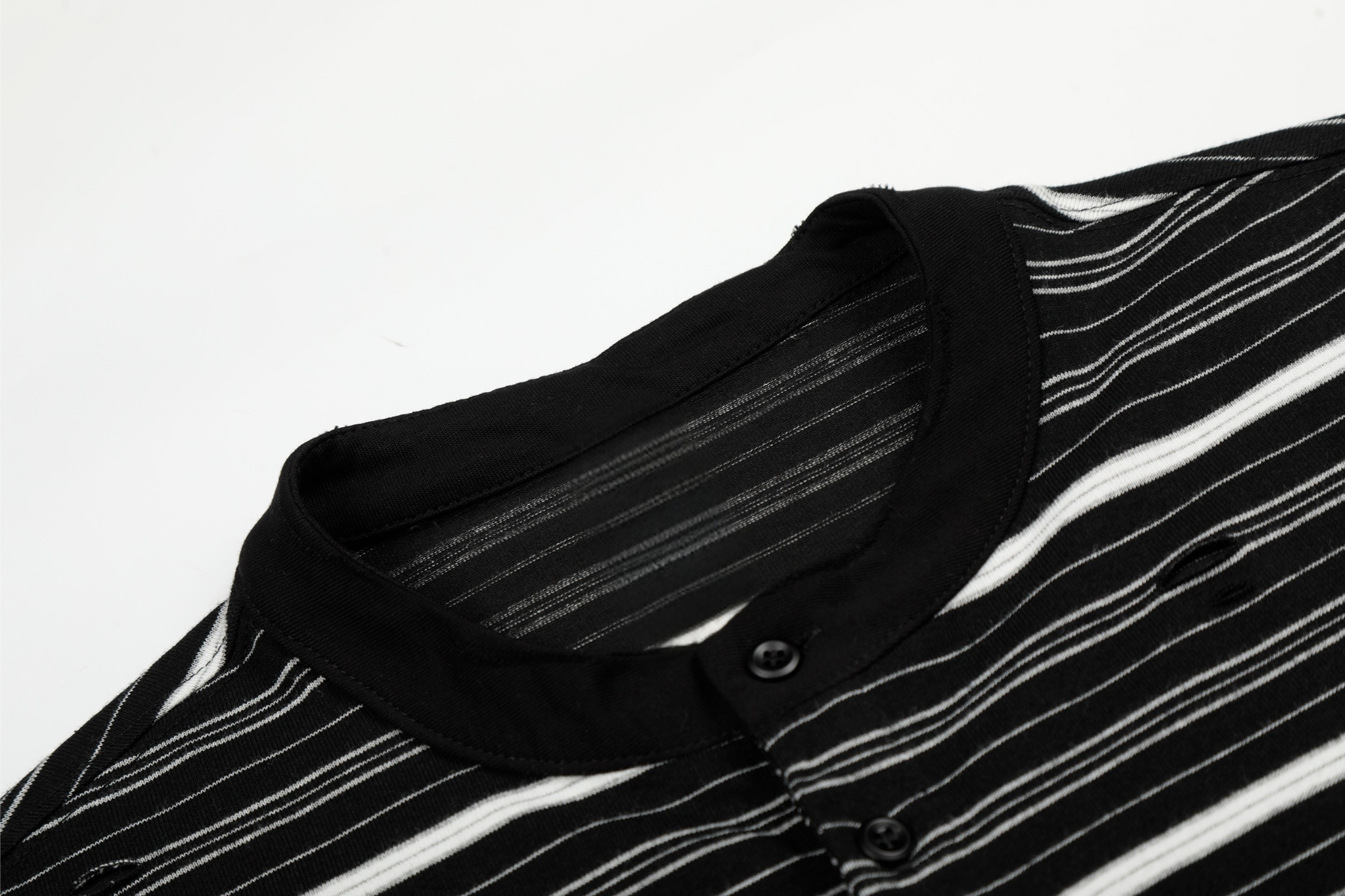 Men's Striped Henley Long Sleeve Tee | Distressed Streetwear