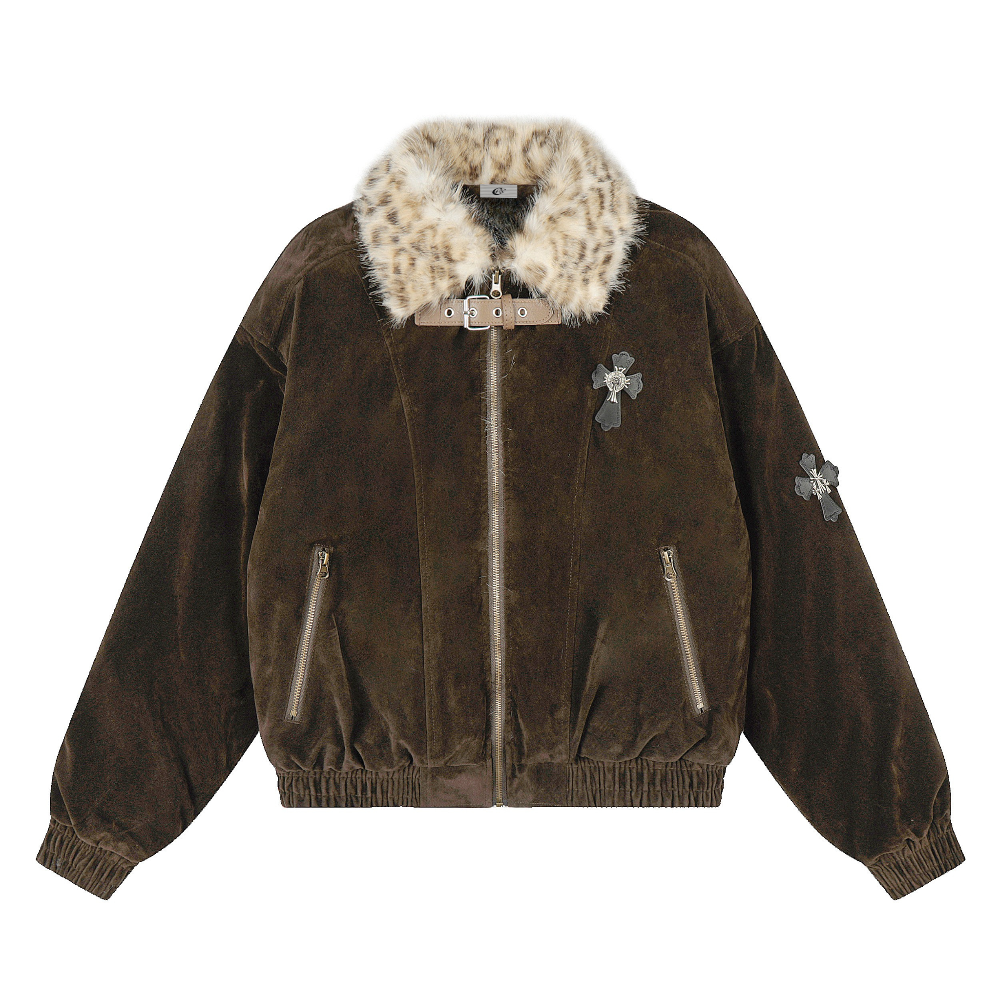 Faux Fur Collar Suede-Texture Bomber Jacket | Omirad