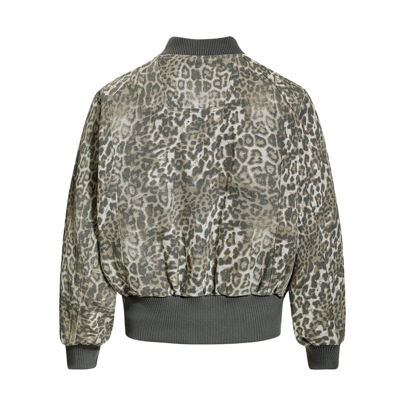 Omirad Leopard Print Bomber Jacket | Vintage Wash Cotton