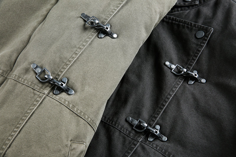Metal Clasp Utility Jacket | Military-Inspired Cotton Jacket