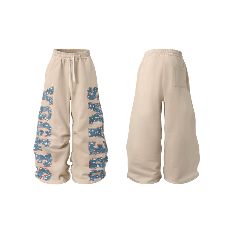 Fleece-Lined Retro Letter Wide-Leg Sweatpants | Streetwear