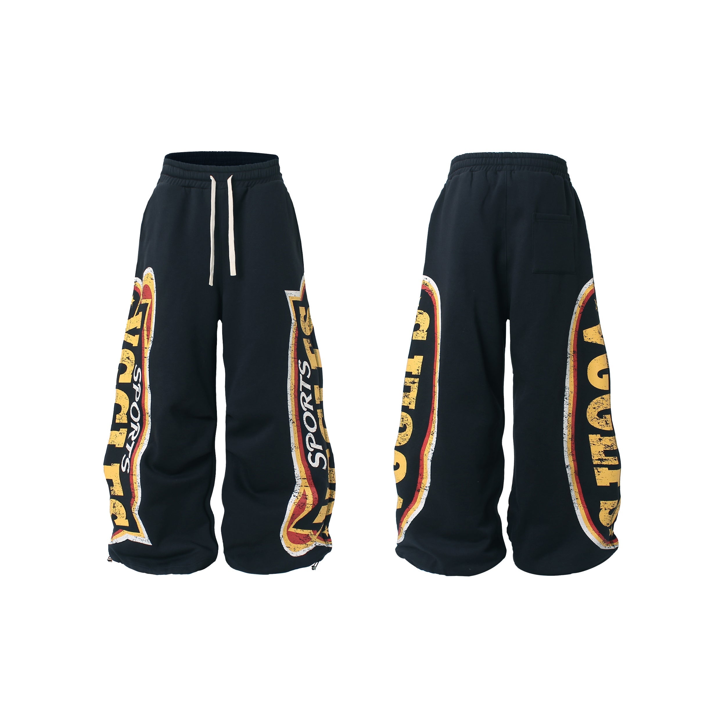 Fleece-Lined Wide-Leg Sweatpants | Distressed Sports Letter Print