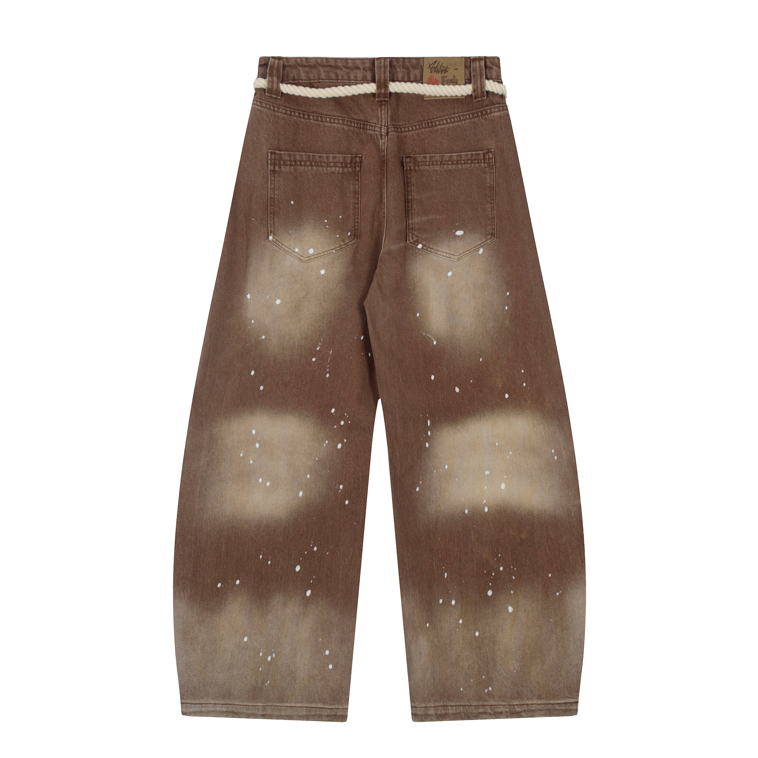Rope-Waist Paint-Splatter Wide-Leg Jeans | Vintage Wash