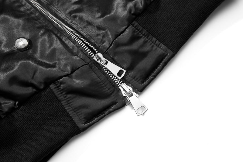 Omirad Glossy Bomber Jacket with Detachable Faux Fur Collar