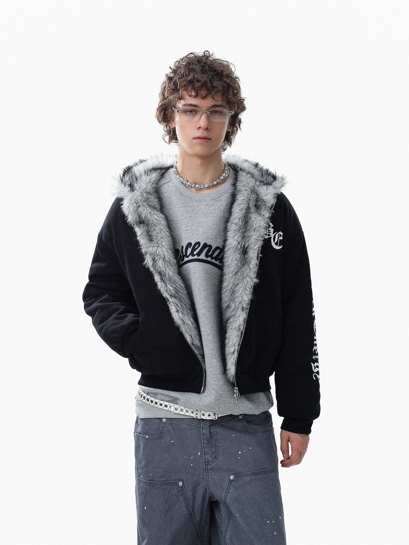 Faux Fur Lined Metal Clasp Gothic Hoodie Jacket | BC