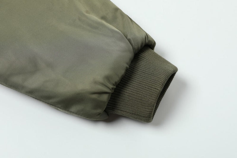 Reversible Plaid Faux Fur Hooded Bomber Jacket | Military Green