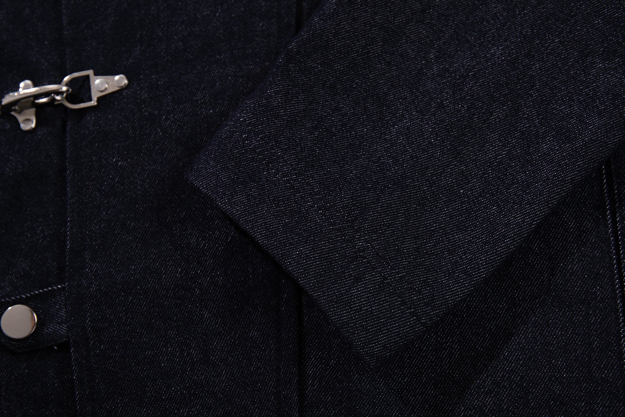 Men's Dark Indigo Denim Jacket with Metal Buckle Detail