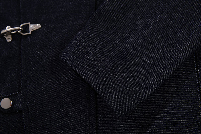 Men's Dark Indigo Denim Jacket with Metal Buckle Detail
